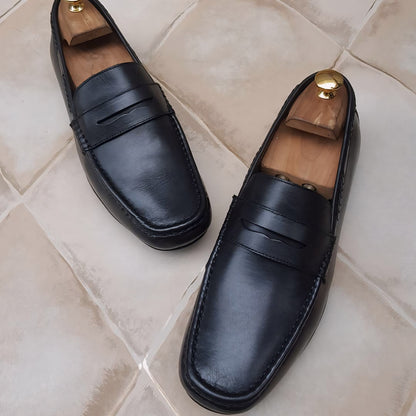 Natural Grain Italian Leather Driving Loafers