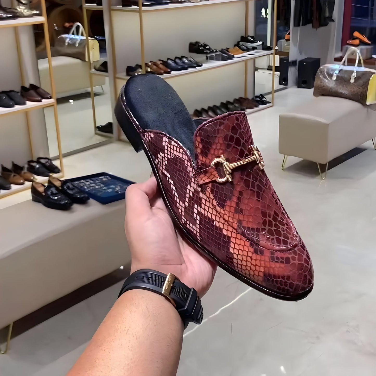 Exotic Snake Foil Leather Scaled Mules