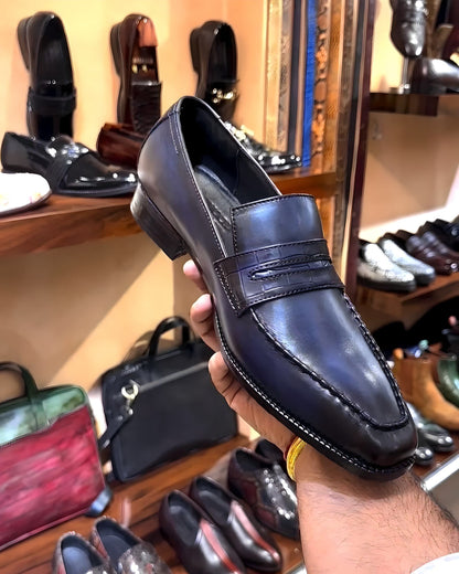 Pure Italian Crust Leather Patina Penny Loafers