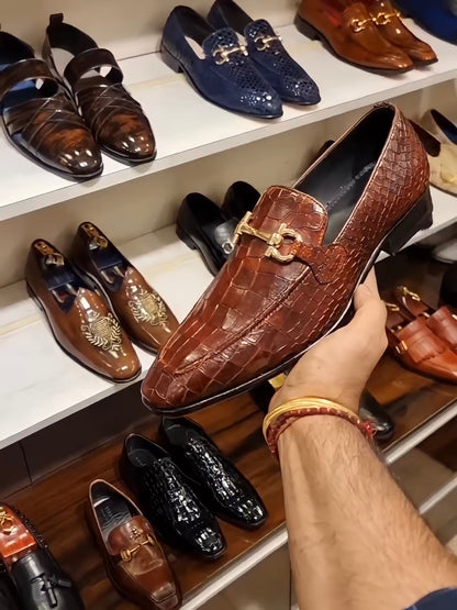 Burnished Crocodile Moccasins