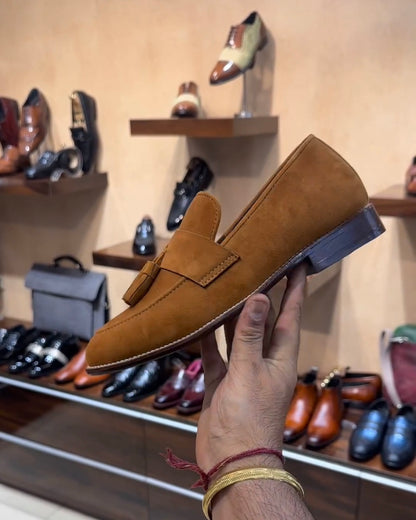 Pure Italian Tan Suede Tassel Loafers