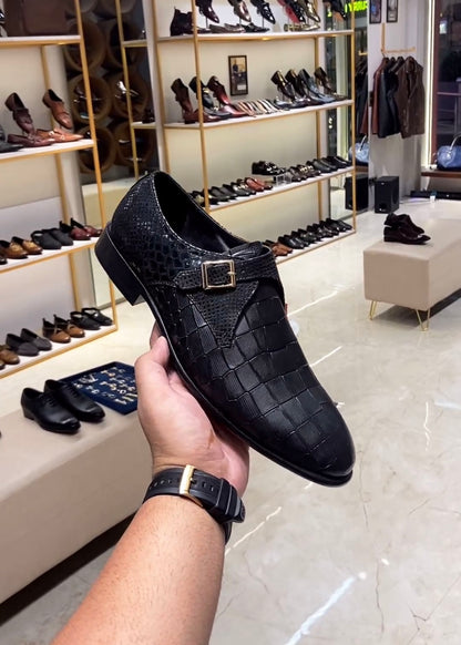 Signature Snake Foil Croco Leather Single Monks