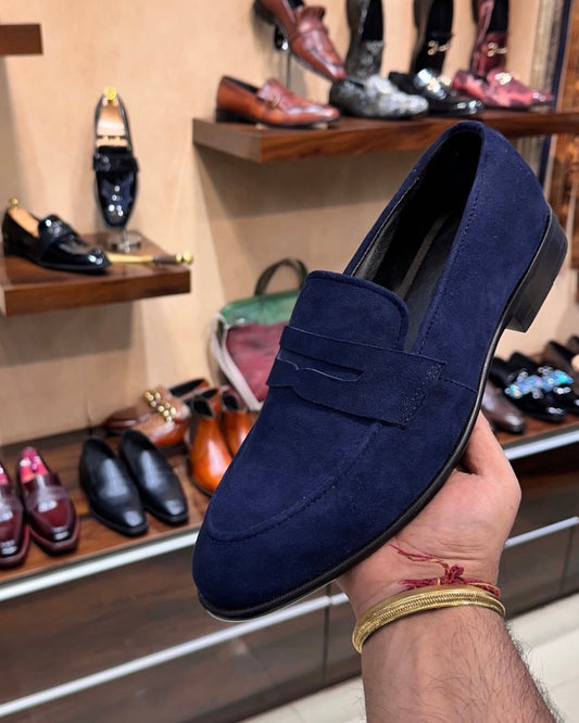 Royal Blue Pure Italian Suede Penny Moccasins