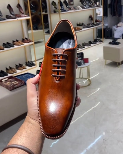 Sienna Brown Opanka Construction Oxfords with Wood Sole