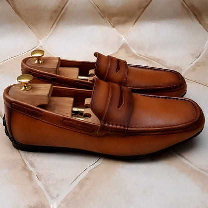 Natural Grain Italian Leather Driving Loafers