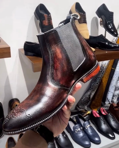 Fire Burnished Italian Leather Patina Chelsea Boots