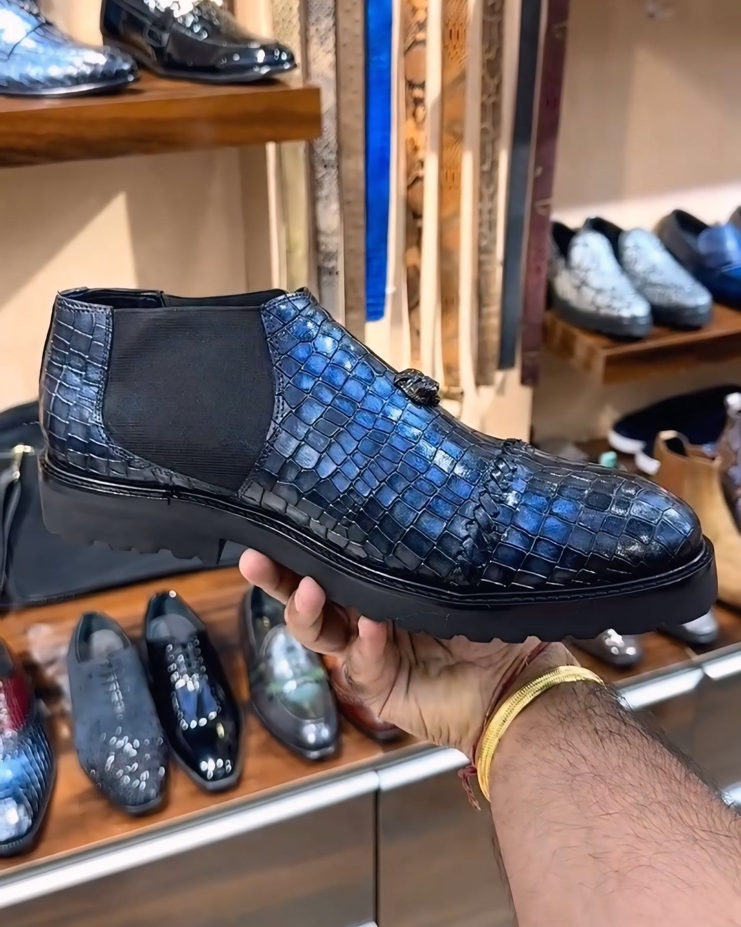 Midnight Blue Croco Lightweight Low-top Chelsea Boots