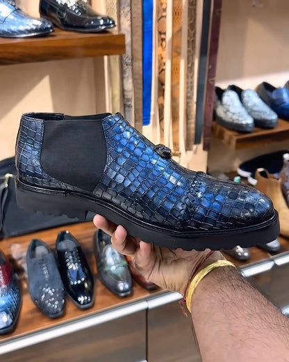 Midnight Blue Croco Lightweight Low-top Chelsea Boots