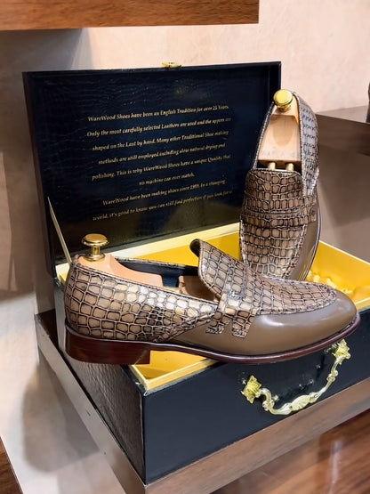 Desert Brown Crocodile Scaled Moccasins