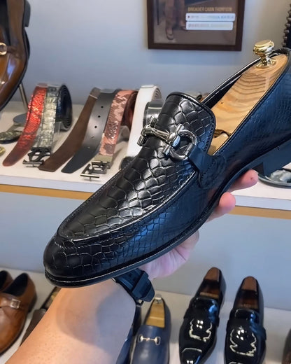 Charcoal Black Cobra Scaled Loafers