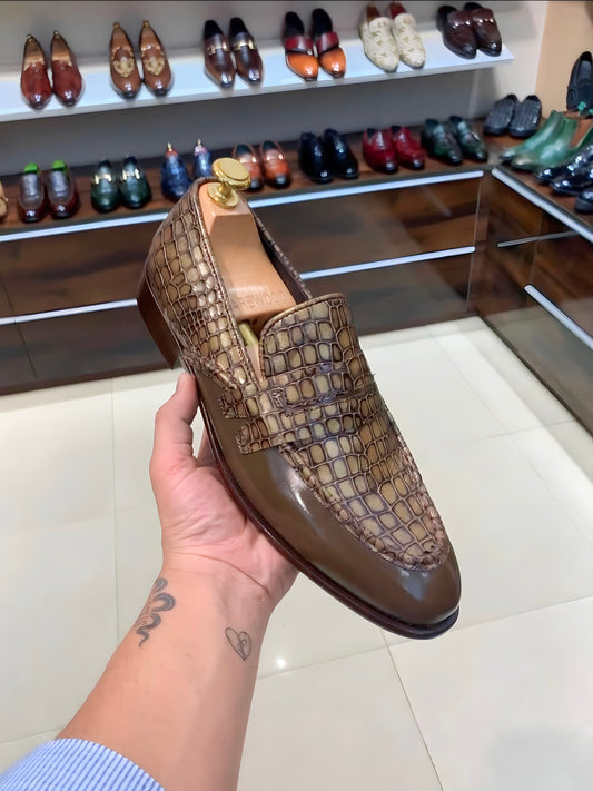 Desert Brown Crocodile Scaled Moccasins