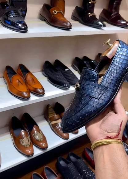 Limited Edition Burnished Blue Crocodile Scaled Slip-ons