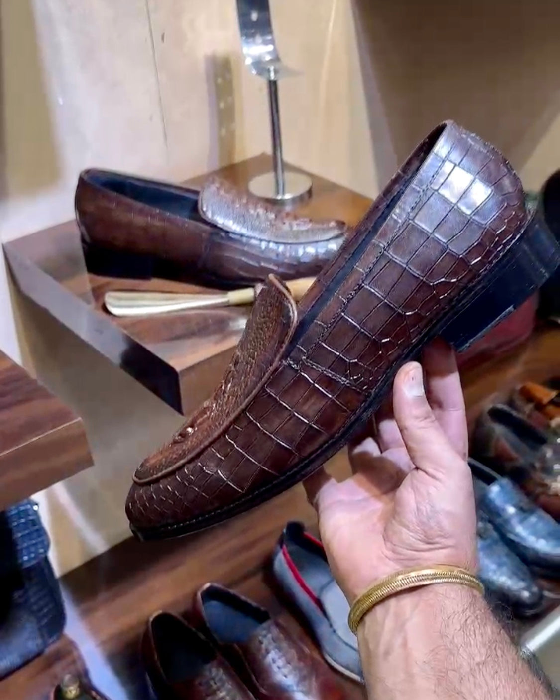 Limited Edition Tobacco Brown Alligator Scaled Moccasins