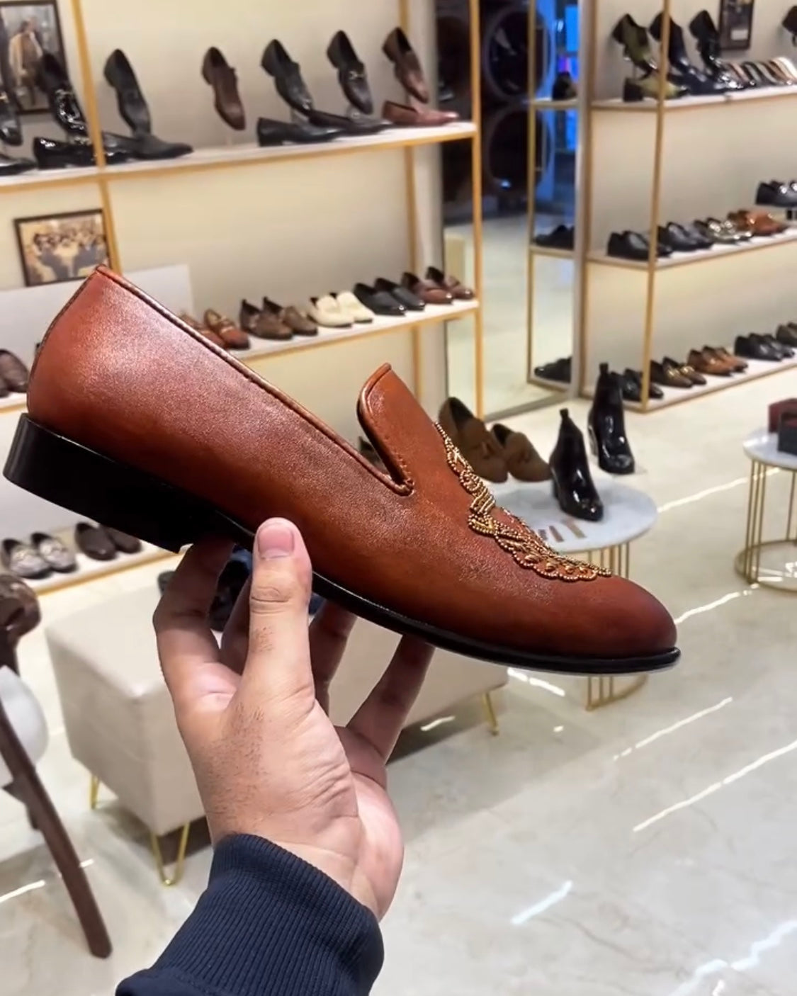 Light Brown Zardozi Embroidery Loafers