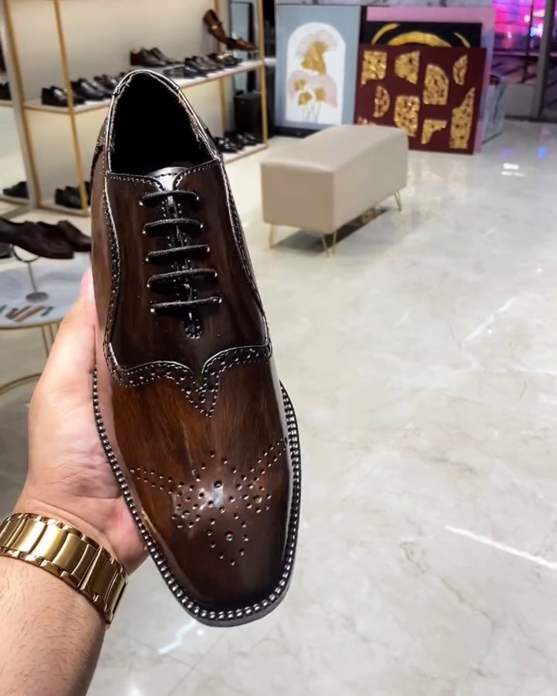 Dual Tone Chocolate Brown Patina Lace-up Oxfords