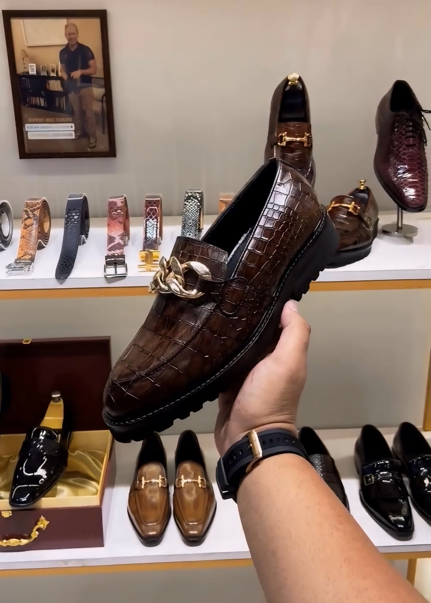 Hazelnut Brown Crocodile Boot Sole Moccasins