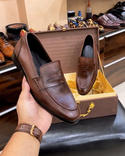 Genuine Leather Brown Penny Loafers