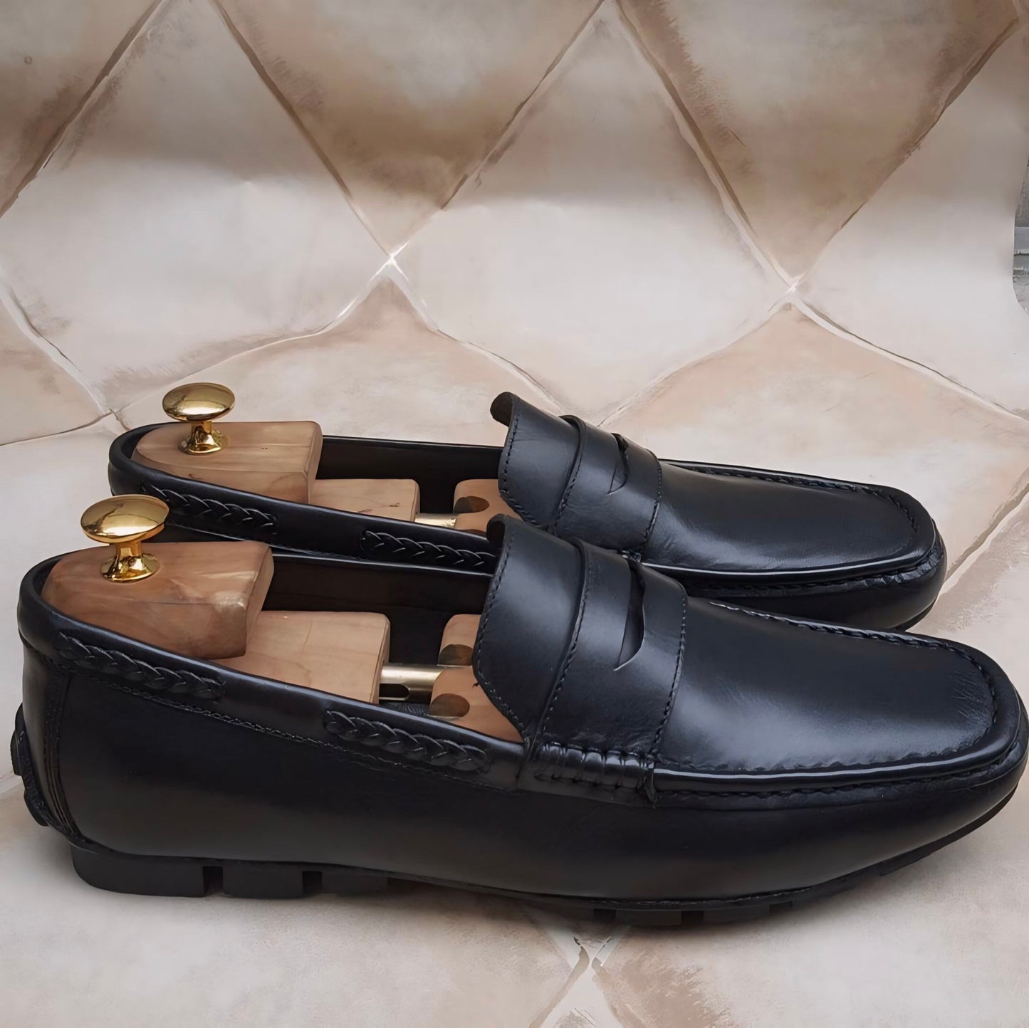 Natural Grain Italian Leather Driving Loafers