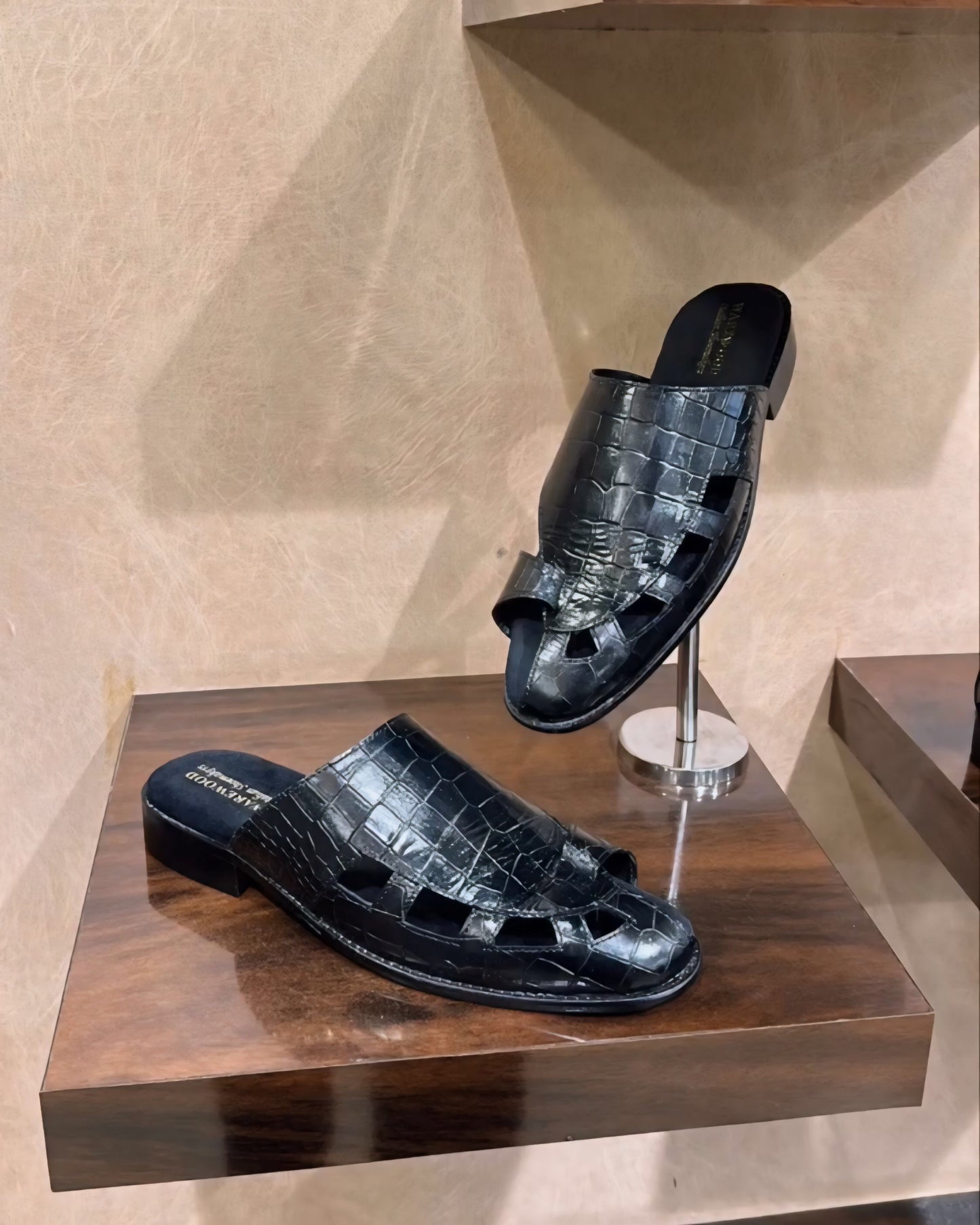 Crocodile Scaled Leather Slides