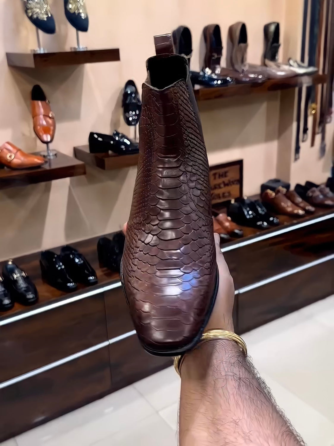 Brown Cobra Scaled Chelsea Boots