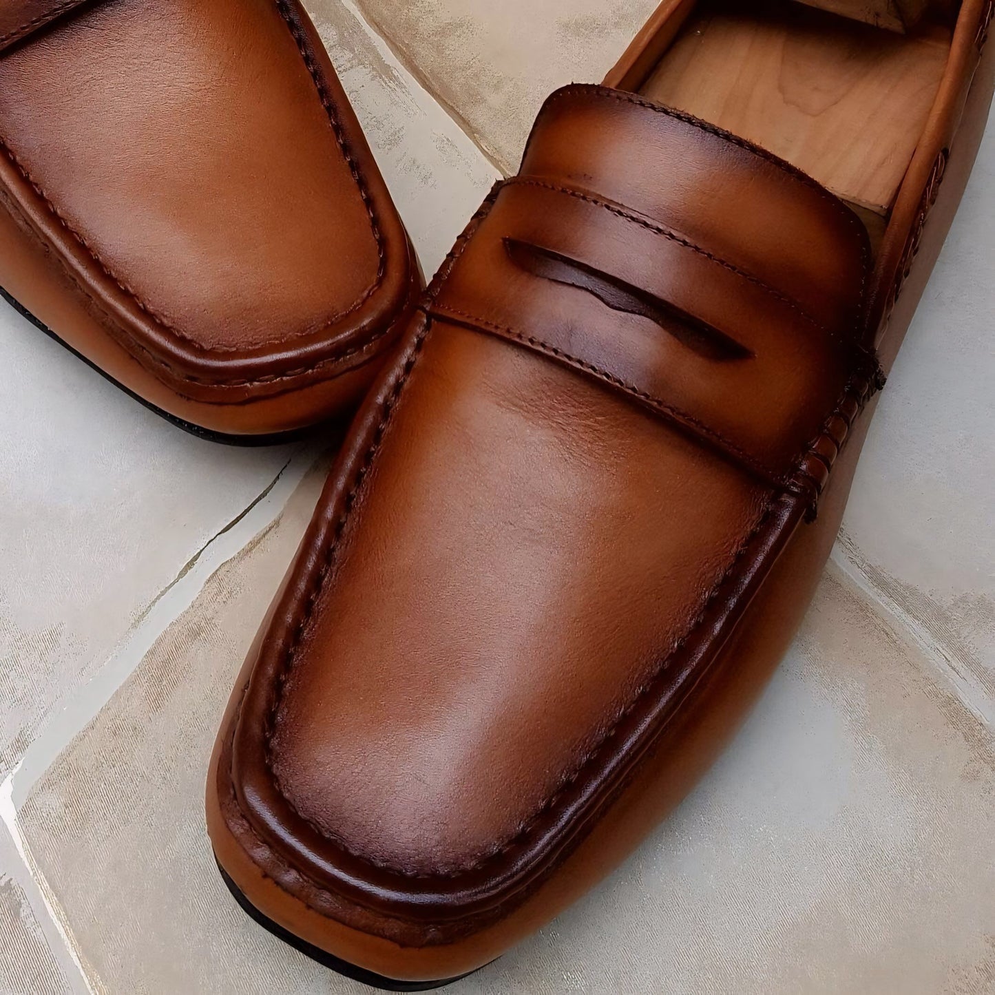 Natural Grain Italian Leather Driving Loafers