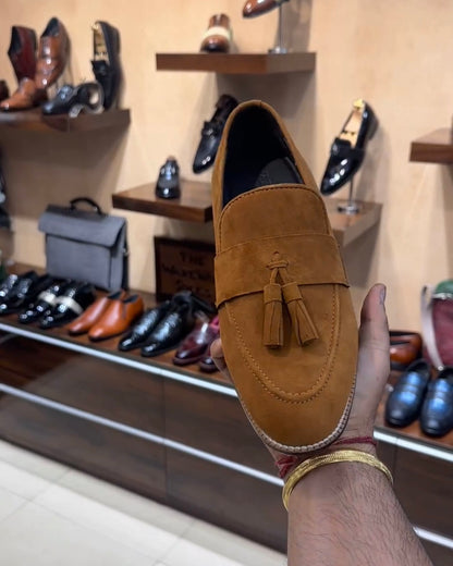 Pure Italian Tan Suede Tassel Loafers