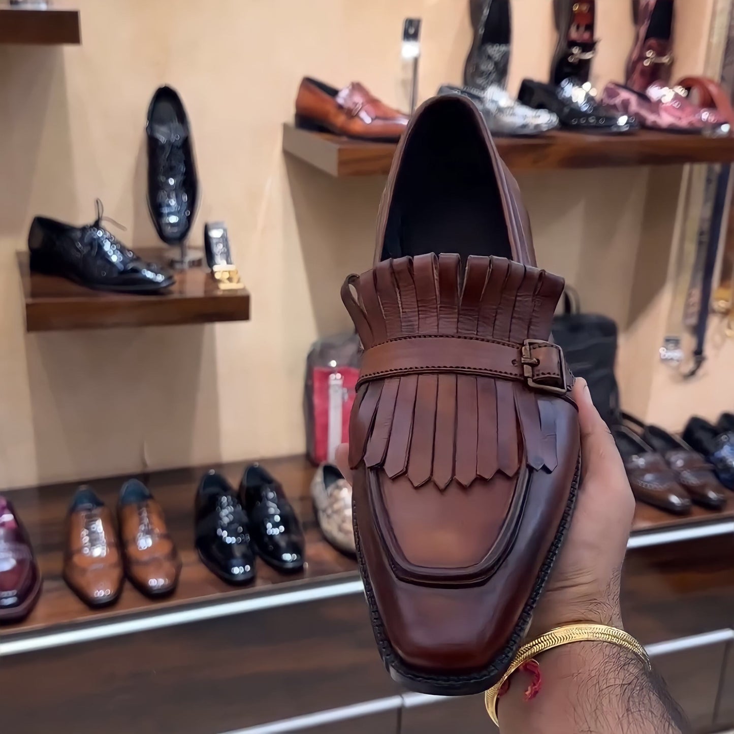 Pure Italian Leather Dark Tan Fringe Moccasins