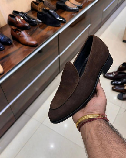 Classic Brown Calf Suede Belgian Loafers