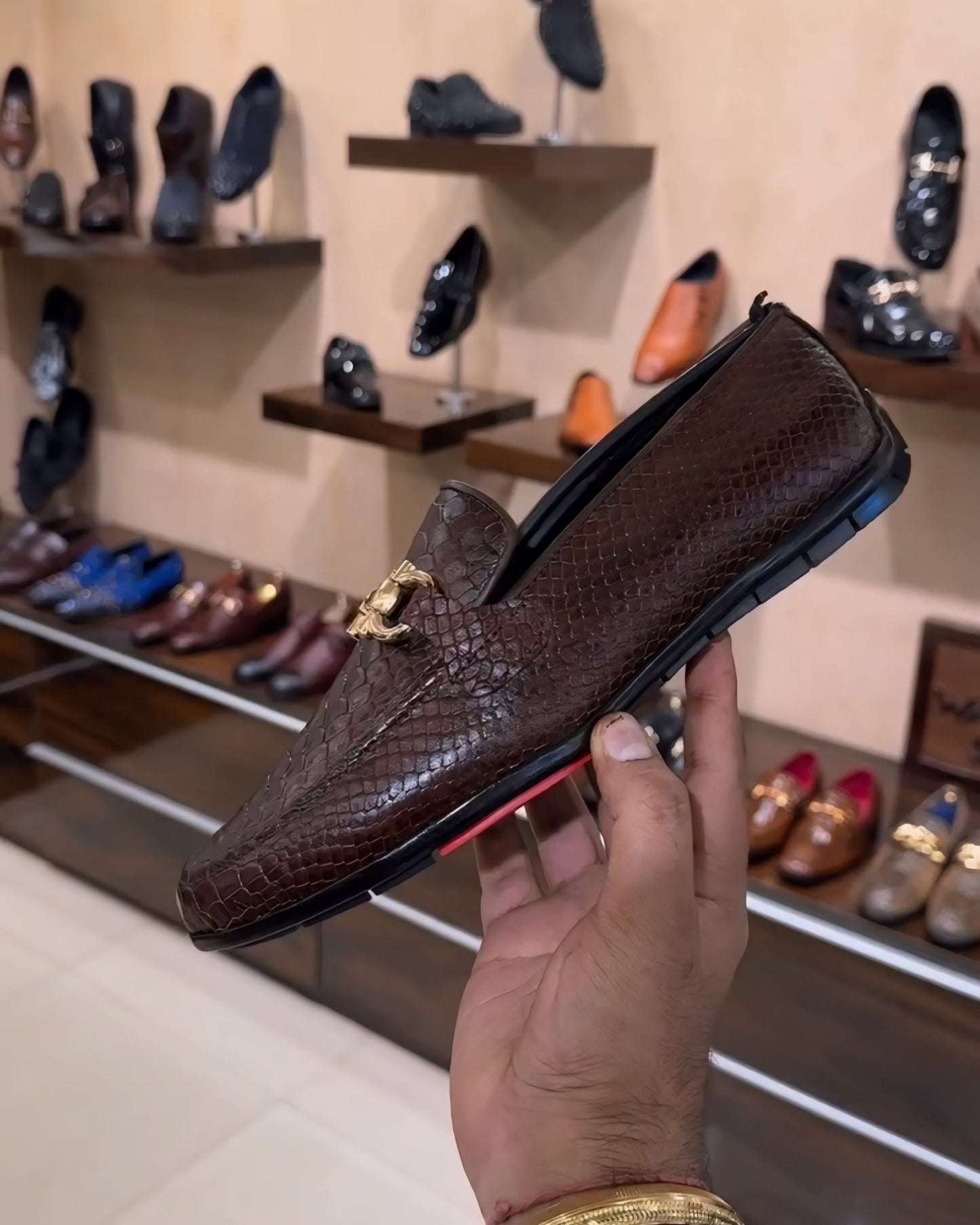 Brown Cobra Scaled Driving Loafers