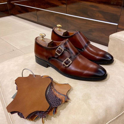 Hand-painted Patina Double Monks In Pure Italian Crust Leather