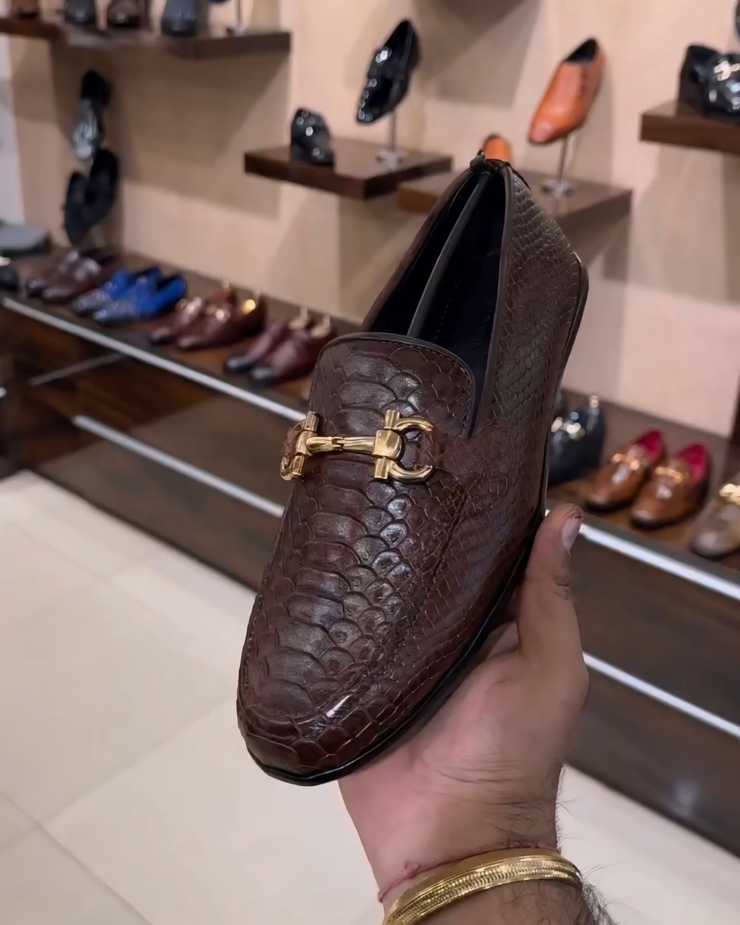 Brown Cobra Scaled Driving Loafers