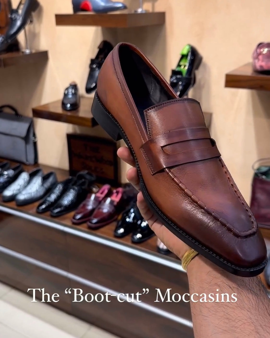 Italian Burnished Tan Leather Boot-cut Moccasins