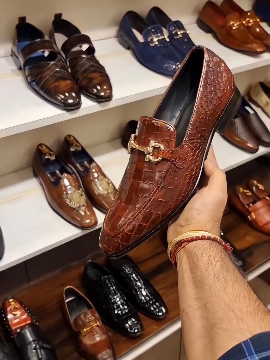 Burnished Crocodile Moccasins