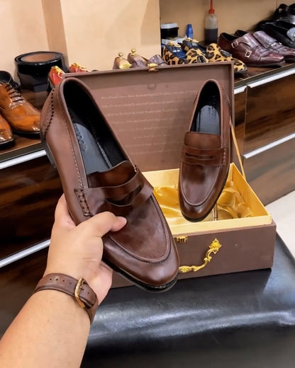 Genuine Leather Brown Penny Loafers