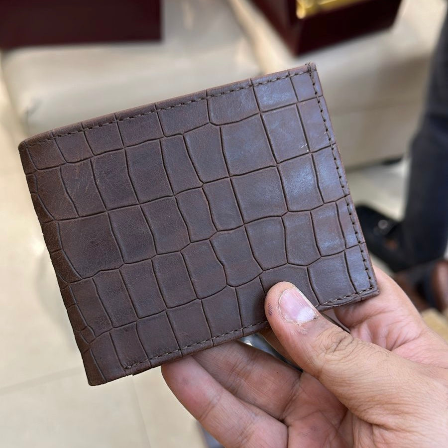 Classic Brown Crocodile Scaled Leather Wallet