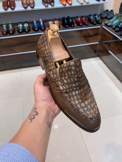 Desert Brown Crocodile Scaled Moccasins