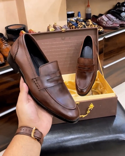 Genuine Leather Brown Penny Loafers