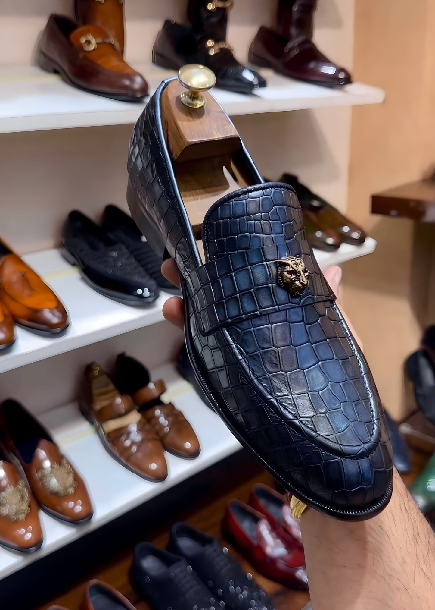 Limited Edition Burnished Blue Crocodile Scaled Slip-ons