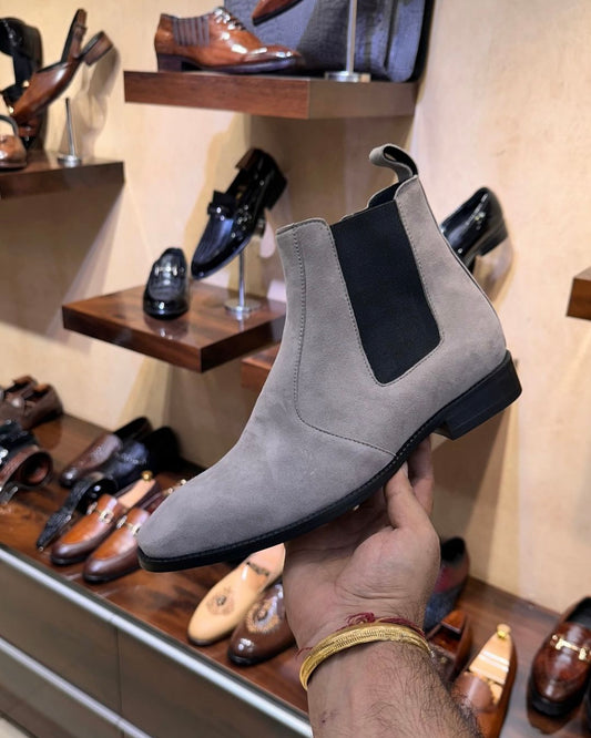 Pure Italian Grey Suede Chelsea Boots