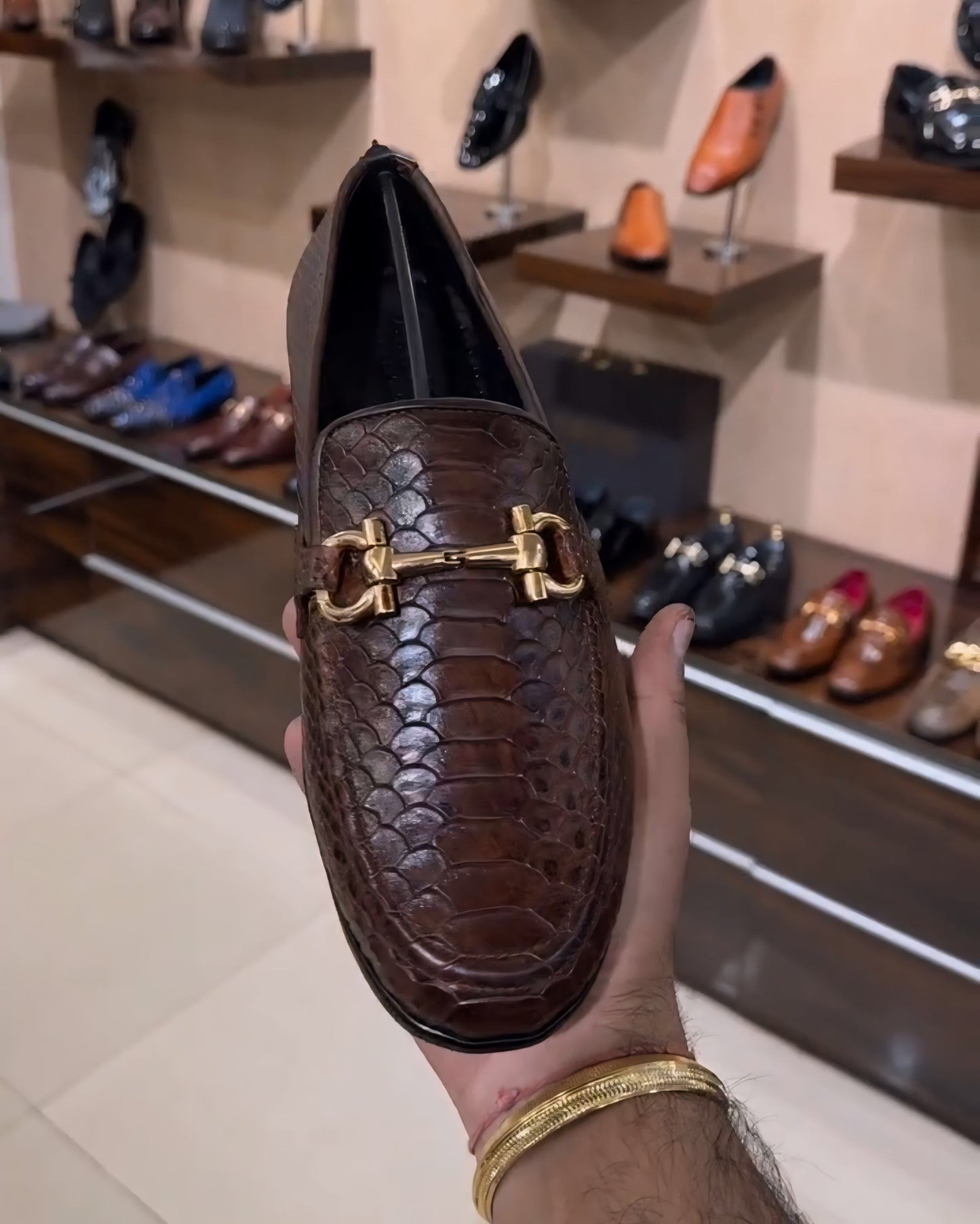 Brown Cobra Scaled Driving Loafers