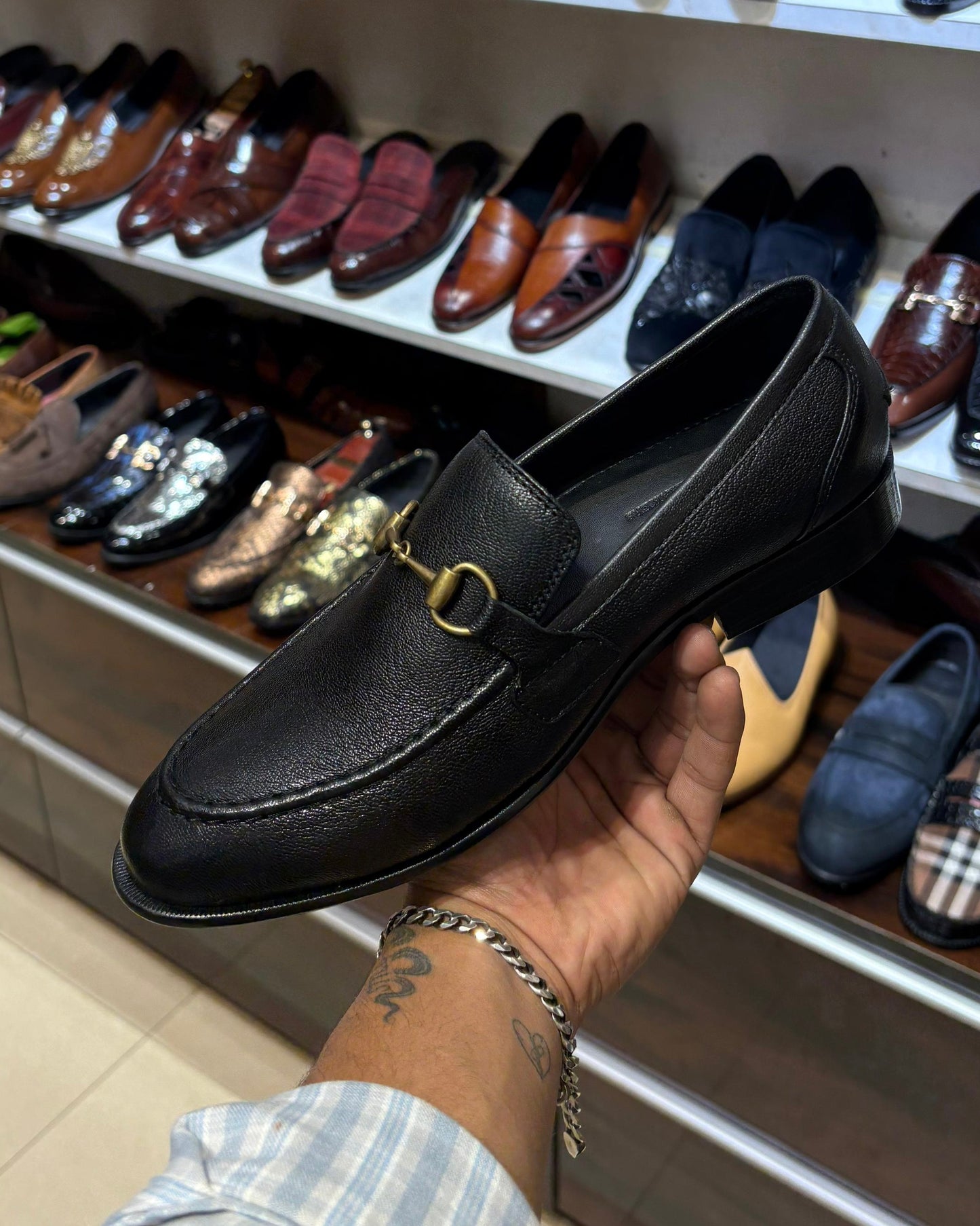 Black Calf Skin Leather Loafers with Black Interior