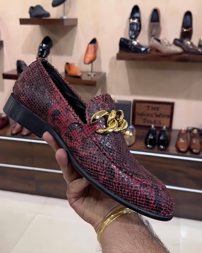 Vermilion Viper Snake Scaled Loafers