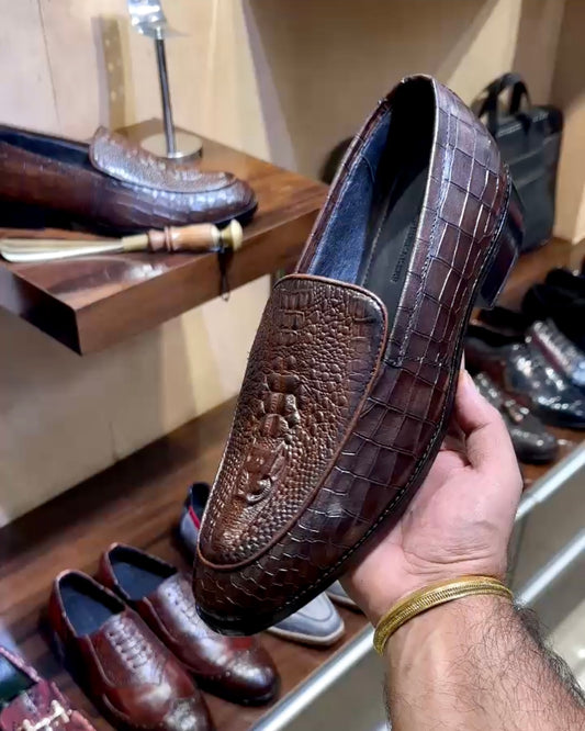 Limited Edition Tobacco Brown Alligator Scaled Moccasins