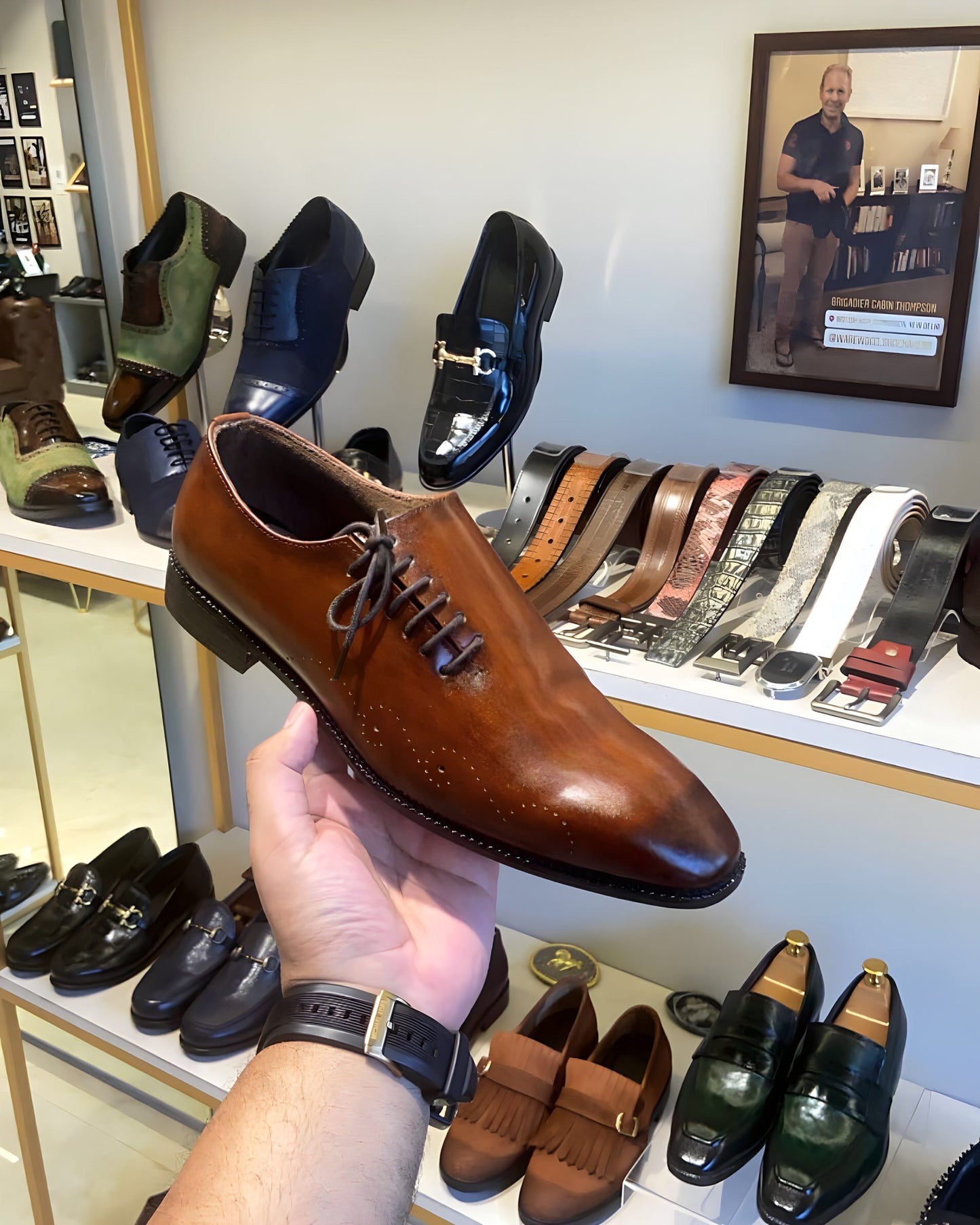 Classic Side Lace-up Tan Patina Oxfords with Broguing