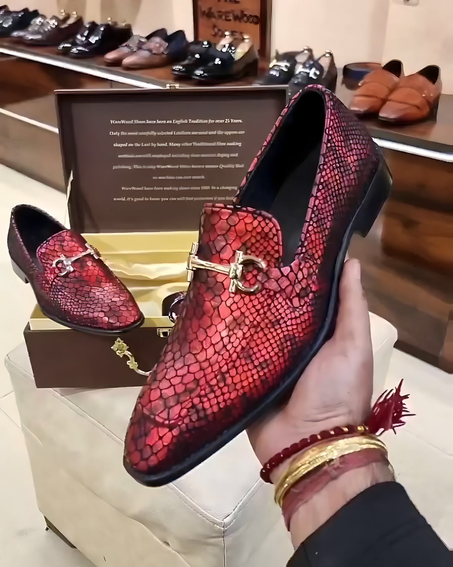 Exotic Red Snake Foil Moccasins