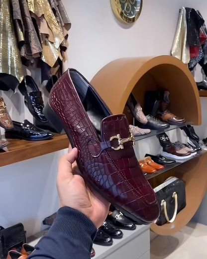 Wine Shade Crocodile Scaled Loafers