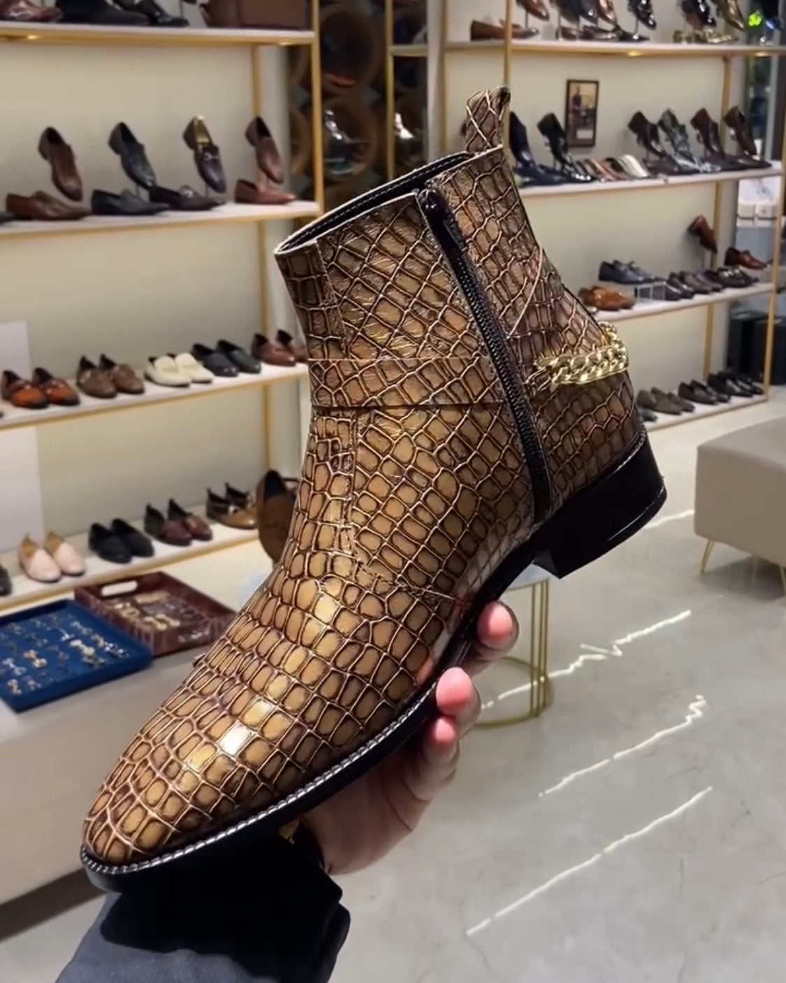 Limited Edition Gold Croc Scaled Zipper Boots