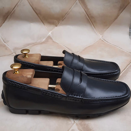 Natural Grain Italian Leather Driving Loafers