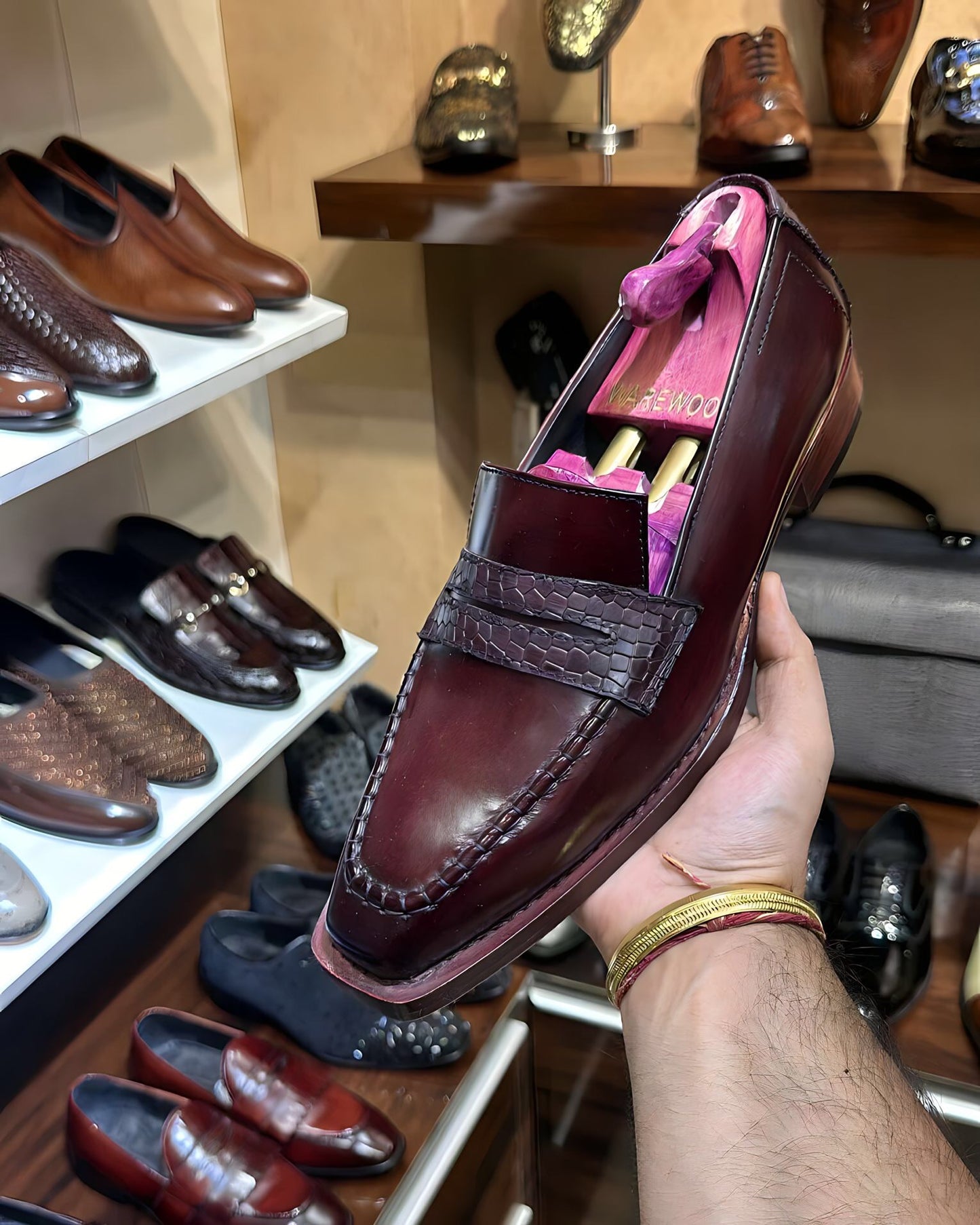 Penny Loafers in Wine Shade with Pure Handmade Leather Sole