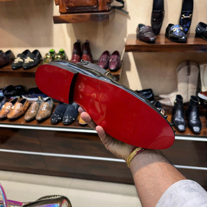 Patent Studded Toe Red Bottom Chelsea Boots